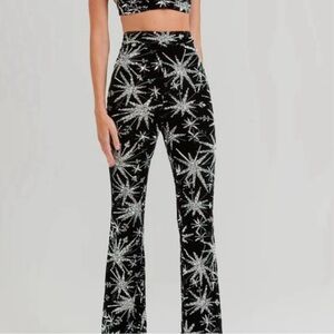 Nadine MERABI Stellar velvet and sequins high waisted pants